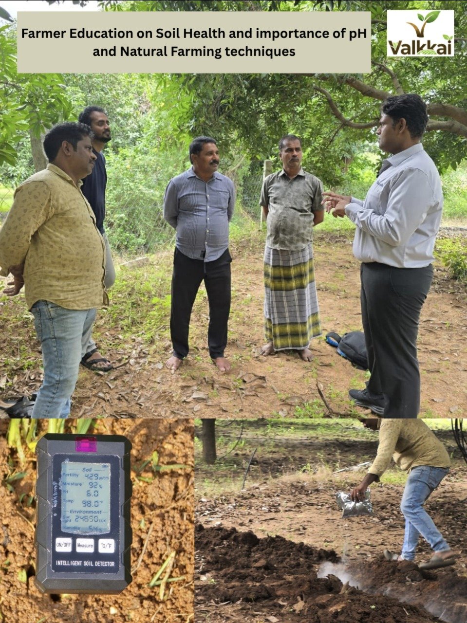 Mr. Suraj Kiran, valkkai Company founder, talking about his products to farmers.