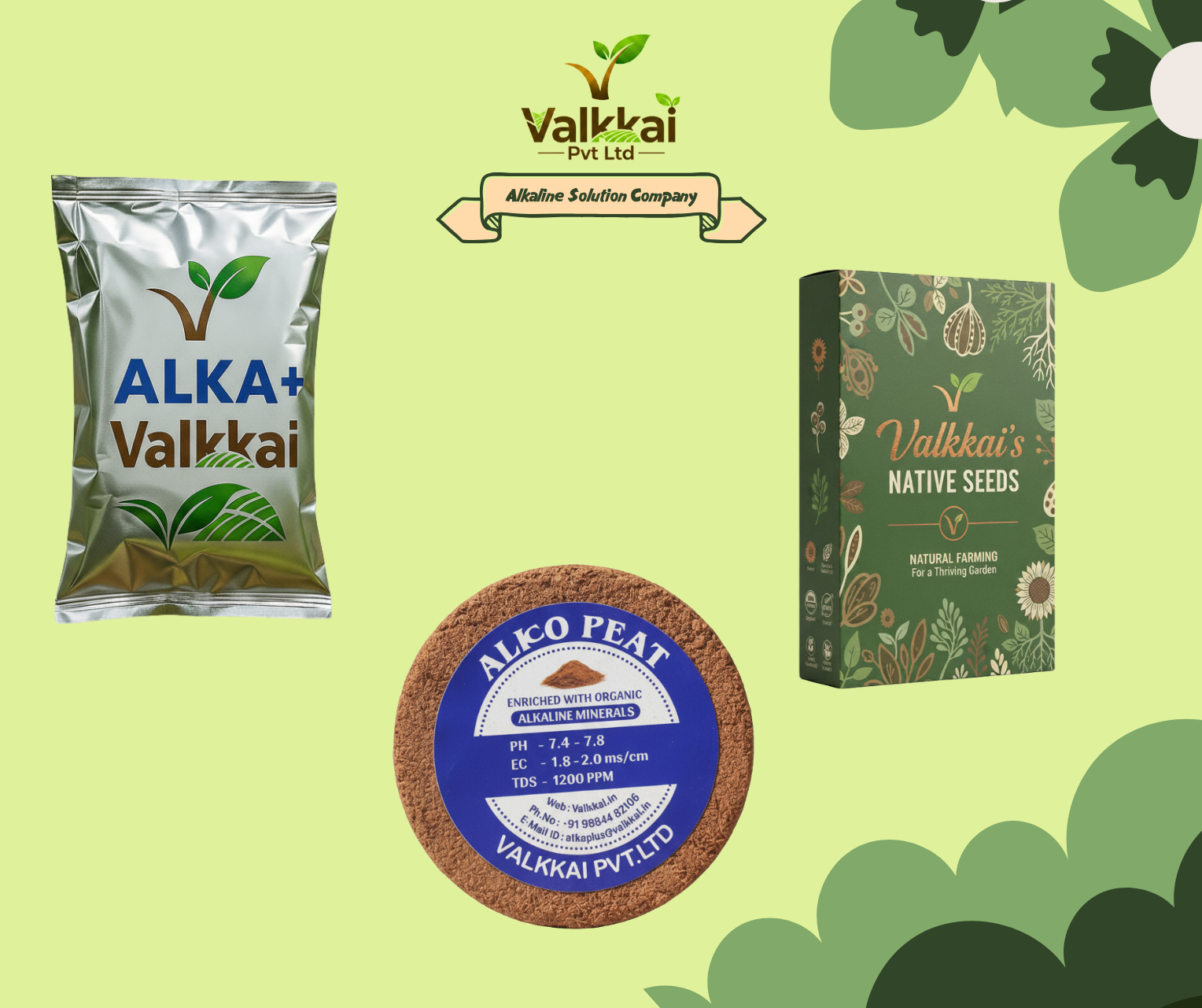 Valkkai.org Products. alka Plus, Alko Peat, Native seeds.